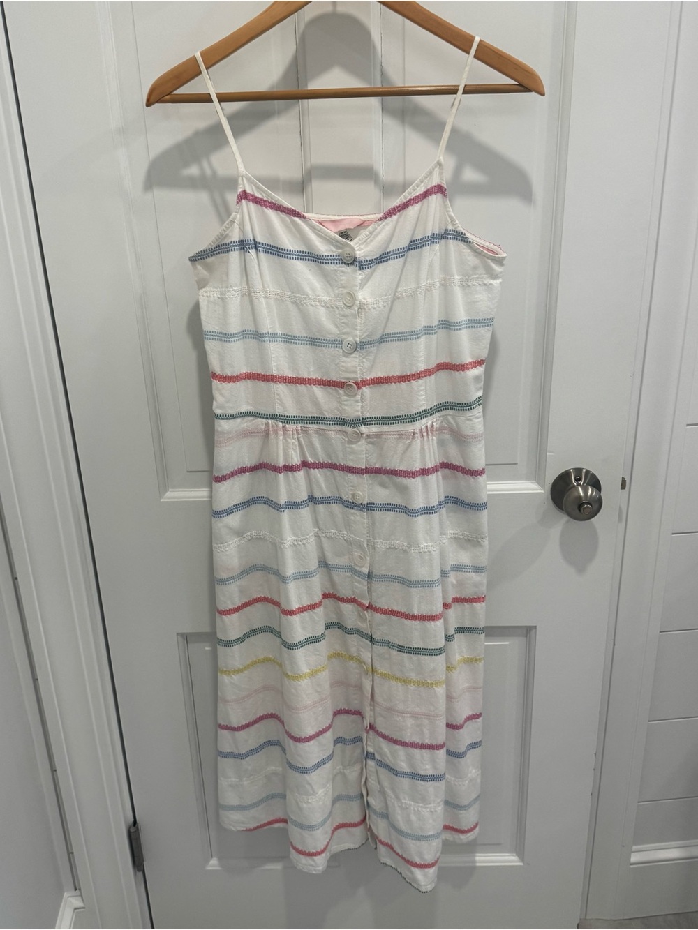 Joules White Maxi Dress with Pastel Multicolor Stripes